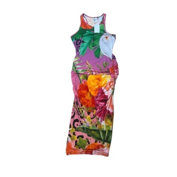 NWT Dressed in Joy Bright Print Bamboo Blend SUPER soft Flattering Ruched Side T - Picture 5 of 11